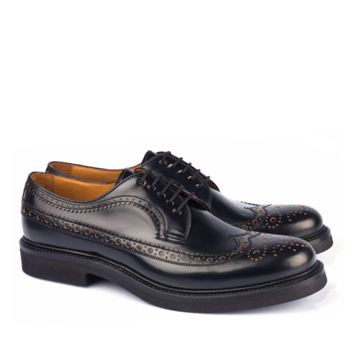 1161 Ettore Derby Brogue <br> Calfskin Leather Black