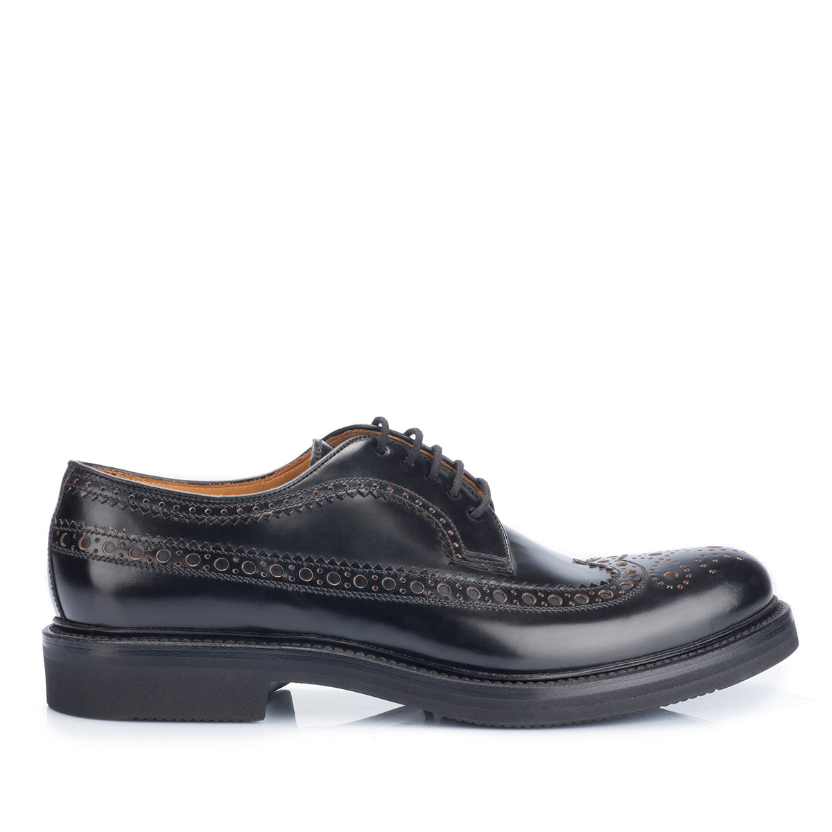 1161 Ettore Derby Brogue <br> Calfskin Leather Black