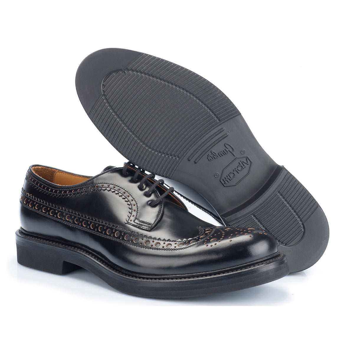 1161 Ettore Derby Brogue <br> Calfskin Leather Black